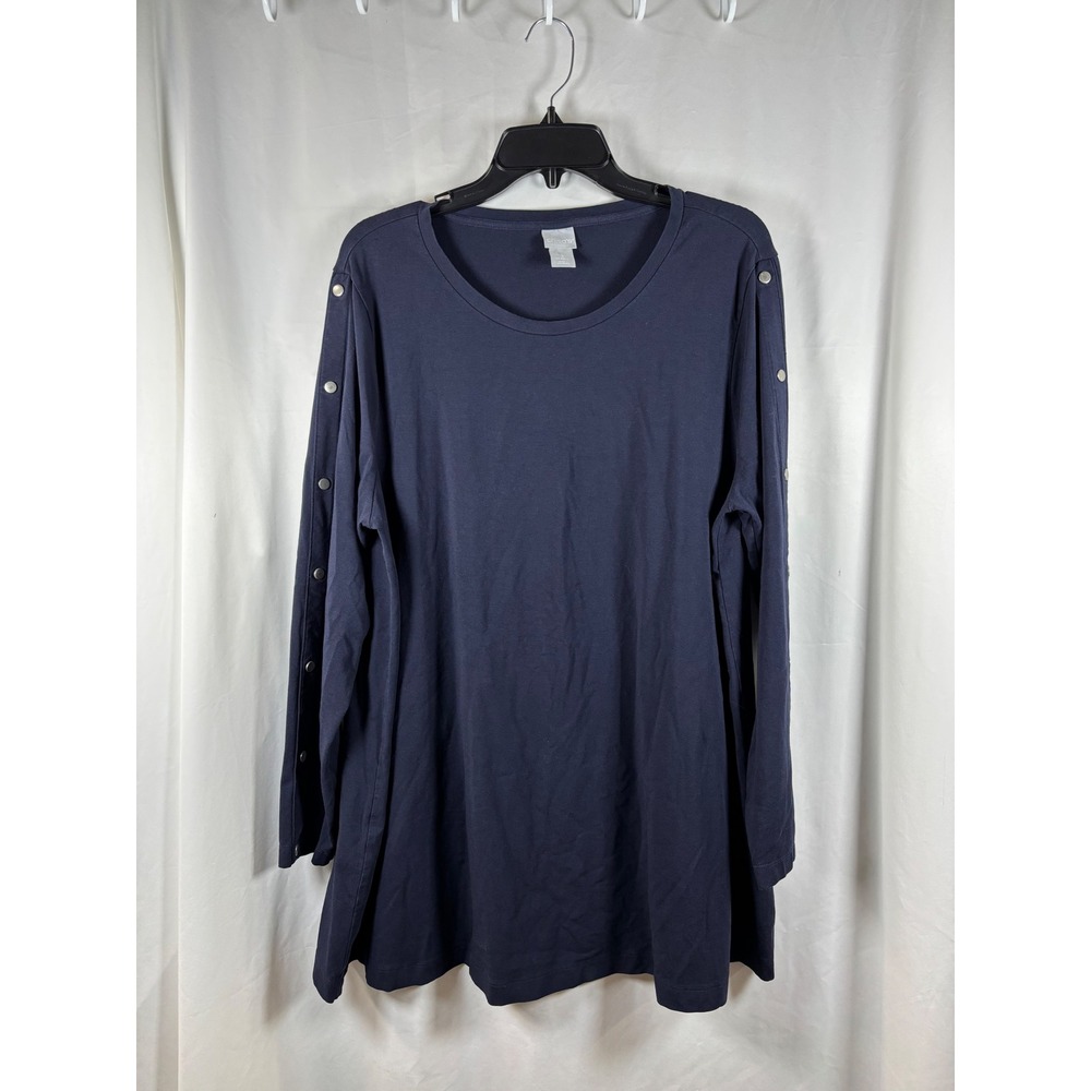 Chicos Navy Blue Snap Sleeve Tunic Top Womens Size 3 - XL Pima Cotton Micromodal